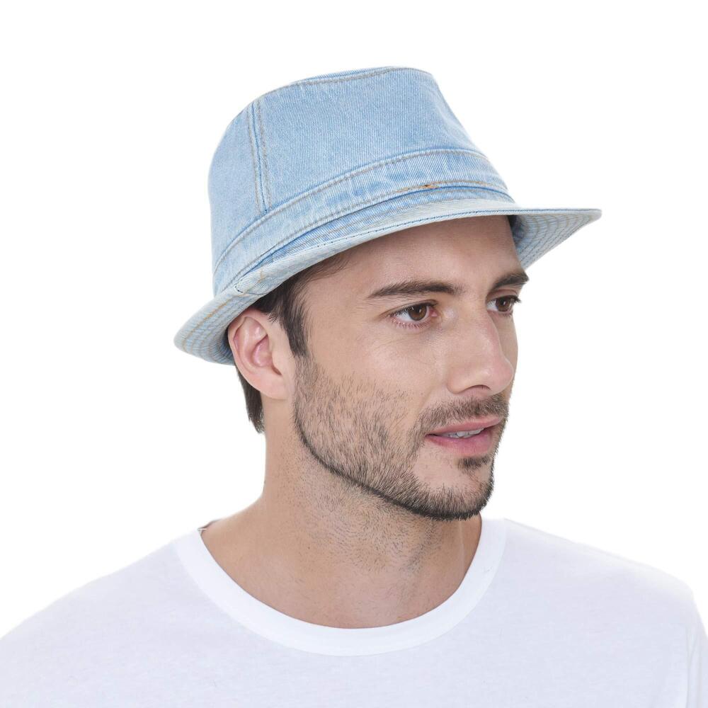 7591 Denim Bucket Hat Plain Stitch Washed Short Brim Packable Fedora Cap